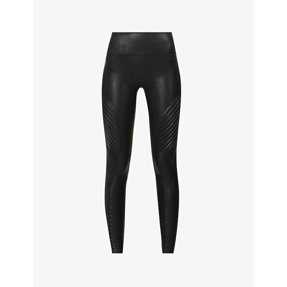 Spanx Women's Sz M Faux Leather Moto Leggings Textured Shaping Stretch Black - Picture 3 of 13